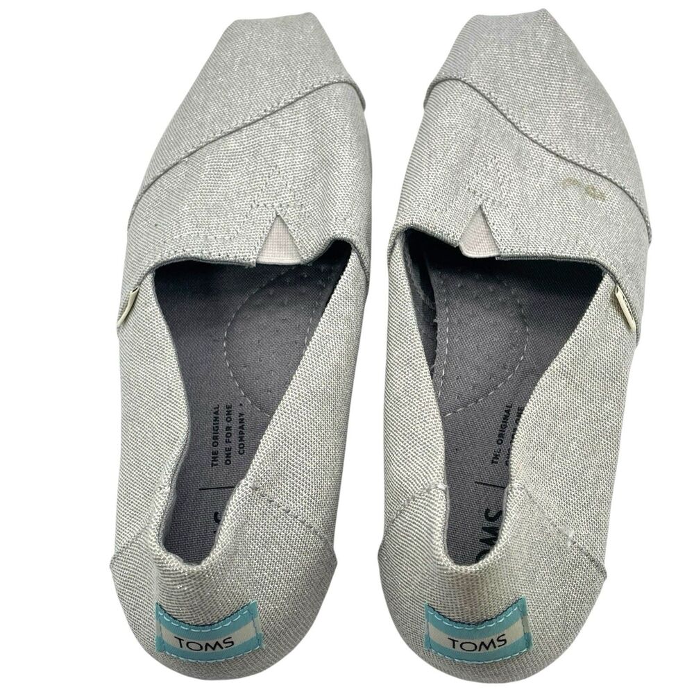 TOMS Classic Alpargata Silver Shimmer Slip On Flats Women’s Size 7 - Picture 7 of 7